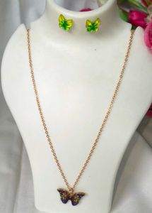 Delicate Metal Multicolour Necklace &amp; Eyerring Set