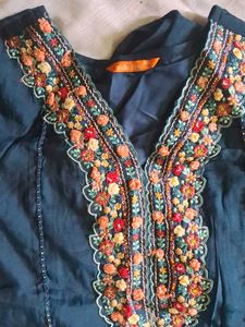 Embroidered Teal Kurta with Trouser and Dupatta.