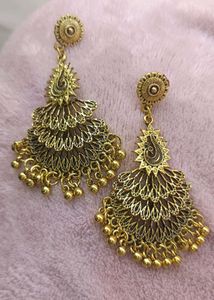 Golden Peacock Dangle Earrings
