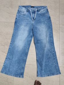Wide Leg Denim Jeans with Drawstring Waist
