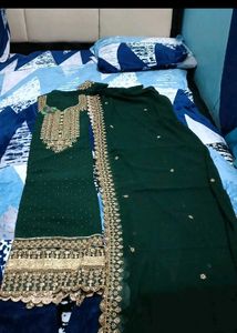 Emerald Green Embroidered dress material