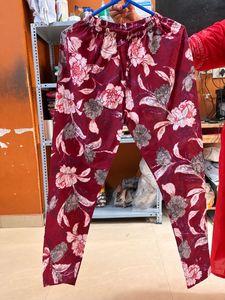 Maroon Floral Print Kurta Set
