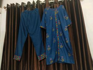 Blue Floral Print Kurta Set