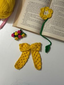 Handmade Crochet Flower Bookmark ,Bow &amp; clip set