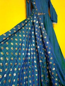 Peacock Blue Colour Ethnic Girls Gown