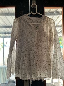 Chic White Polka Dot Bell Sleeve Top