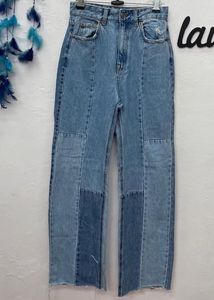 Patchwork Wide Leg Denim Jeans