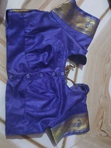 Royal Blue Silk Blouse with Gold Border