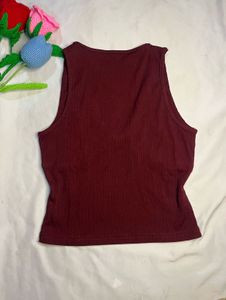 Burgundy Lace Trim Tank Top