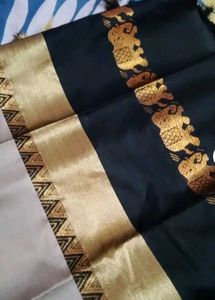 Kerala Beige- Grey Cotton Silk Saree With Tag
