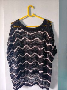 Black &amp; White Striped Crochet Top