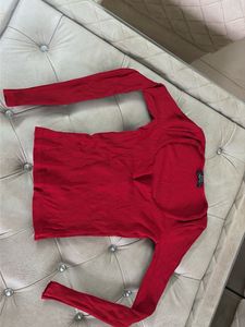 Red Ribbed Long Sleeve Top