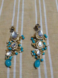 Stunning Blue &amp; White Earrings with mangtika
