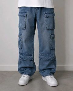 Baggy Blue Denim Cargo Pants