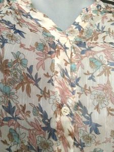 Sheer Floral Print Button-Up Blouse