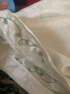 Embroidered White saree
