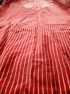 Red Striped Kurta with Neck Embroidery