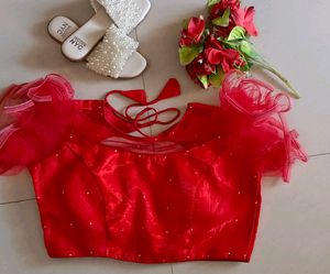 Stunning Red Blouse with Ruffle Sleeves
