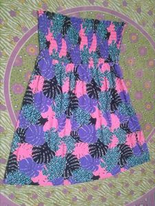 Boho Smocked Strapless Tropical Print Dress