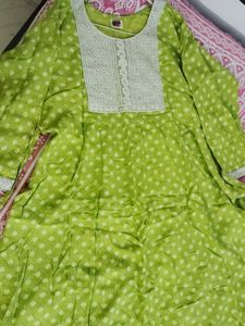 108. Lime Green Kurta with White Embellishments