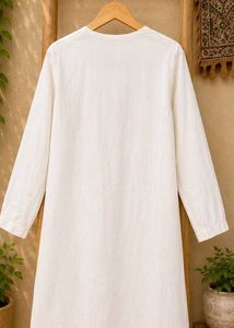 White Kurta with Teal Floral Embroidery