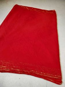 Vibrant Red Saree with Gold Border
