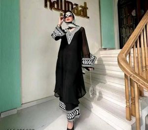 Elegant Black Kurta Set with White Embroidery