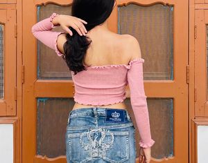 Mauve pink ribbed crop top