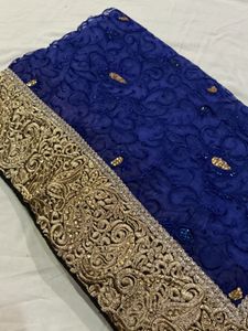 Royal Blue Embroidered Saree