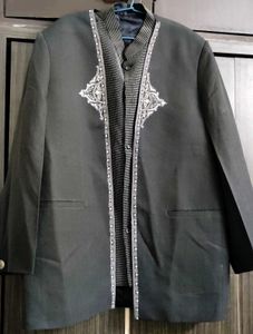 Men's Grey Embroidered Jacket with koti