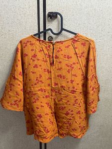Orange Floral Print Top