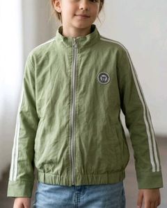 Green Track Jacket with White Stripes