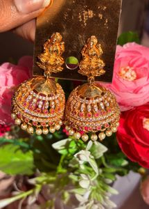 Gold Jhumka Earrings with Pearls