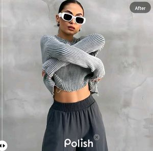 🔴New Zara Cut Crop Grey Sweater