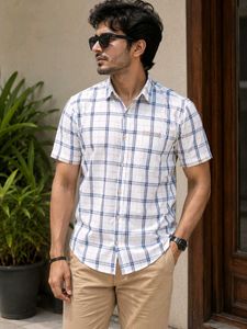 Thomas Cook Premium Men White Blue Checkered shirt