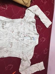 Cream Floral Kurta with Black Pants