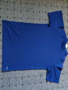 Adidas Blue T-Shirt with Orange Stripes