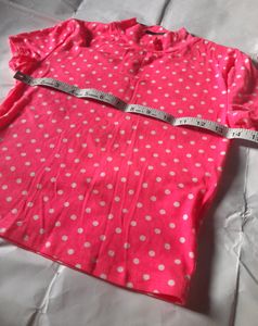 Neon Pink Polka Dot Crop Top Women's Barbie Tee 👚