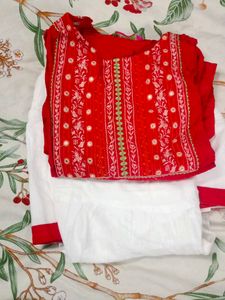 Red Embroidered Kurta Set