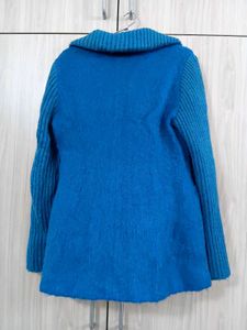 Blue Knit Sleeve Zip-Up Jacket