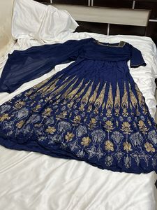 Elegant Blue Lehenga Choli with Gold Print