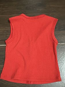 Red Ribbed Button-Up Sleeveless Top