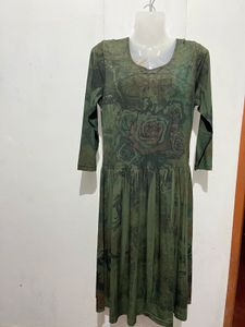 Green Floral Print Midi Dress