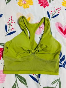 Lime Green Twist Front Sports Bra