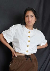 Chic White Cropped Button-Up Top