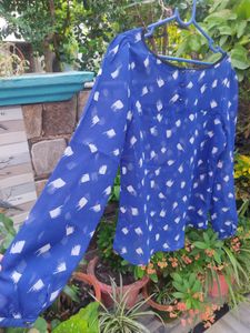 Blue Printed Casual Blouse