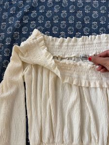 Cream Off-Shoulder Long Sleeve Top