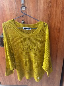 Yellow Crochet Knit Sweater