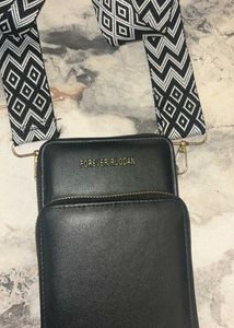 Black Crossbody Bag with Designer Strap