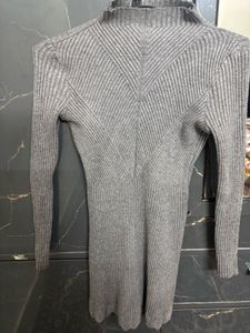 Gray Ribbed Knit Mini Dress